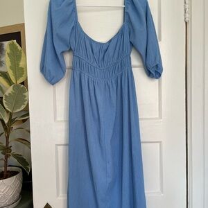 Velvet Torch Blue Smocked Sundress with Puff Sleeves